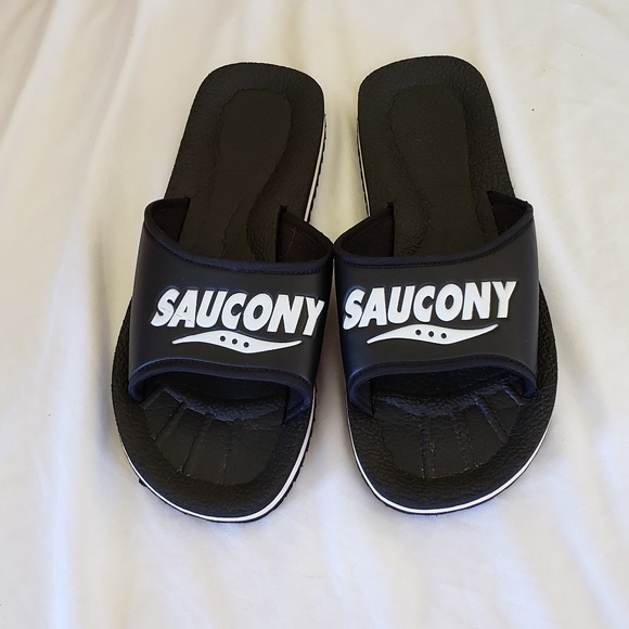 Saucony Shoes | Mens Saucony Large Black White Slide Sandals | Poshmark